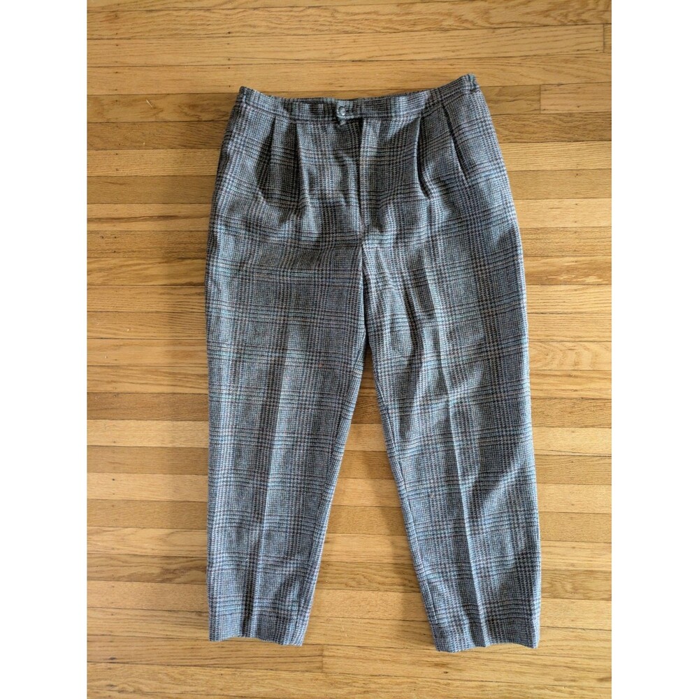 Vintage LL Bean Pants Womens 18 (36x28) USA 100% Wool gray check plaid pleated